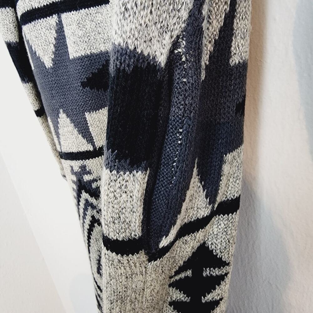 Wishlist Grey Aztec Longline Duster Cardigan Sweater - Geometric Boho - M/L - Picture 7 of 8